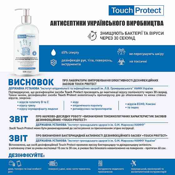 Антисептики Touch Protect сертифікація МОЗ Kyiv