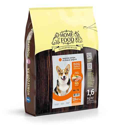Сухий корм для дорослих собак «Індичка і лосось» DOG ADULT MEDIUM Здорова шкіра і блиск шерсті 1.6кг Kyiv